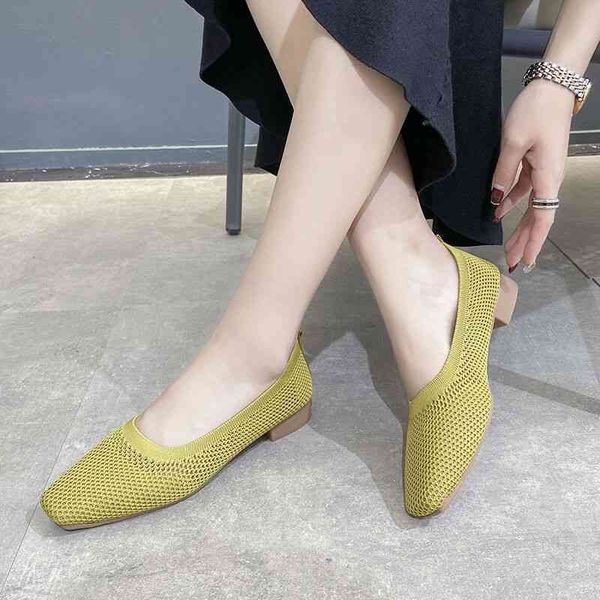 Dress Shoes Eooodoit primavera autumnn sapatos de salto baixo slizamento ocasional em apartamentos ocos mulher tricÃ´ tÃªnis tecido com 2 W3EX