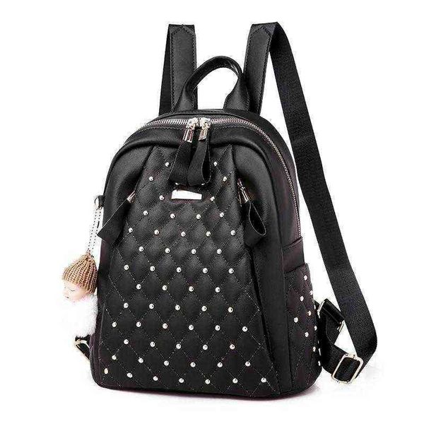 Leather High Quality Rivet PU Backpacks For Teenage Girls School Shoulder Bags Backpack Multi-function Women Small Mochila Mujer Style