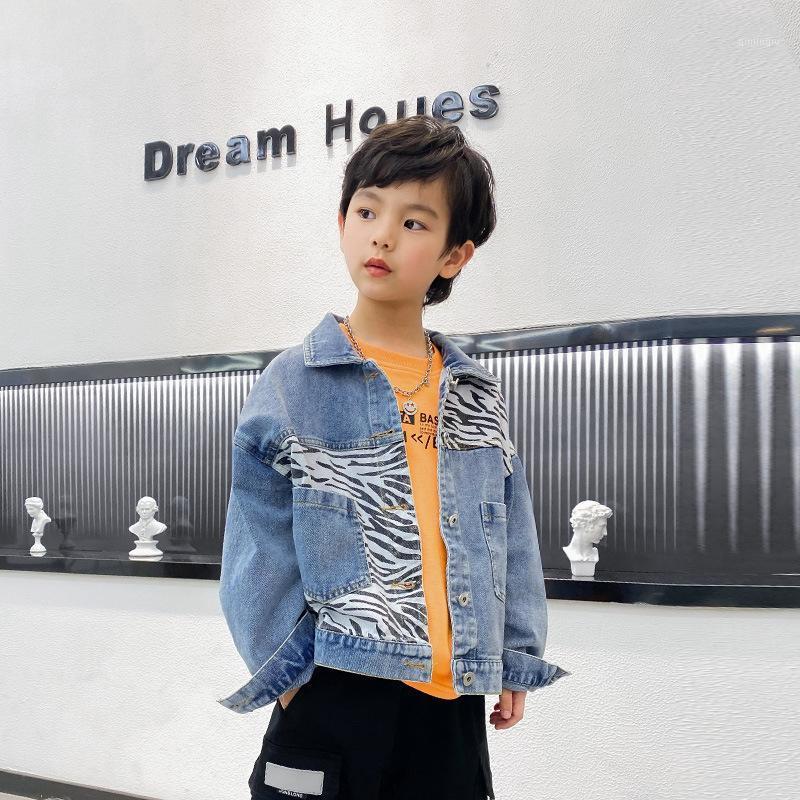 Jackets Children Fashion Trend Stitching Jacket Kids Spring Triped Print Coat Boy Autumn Streetwear Teen Denim Outerwear Tops 5-15 Years