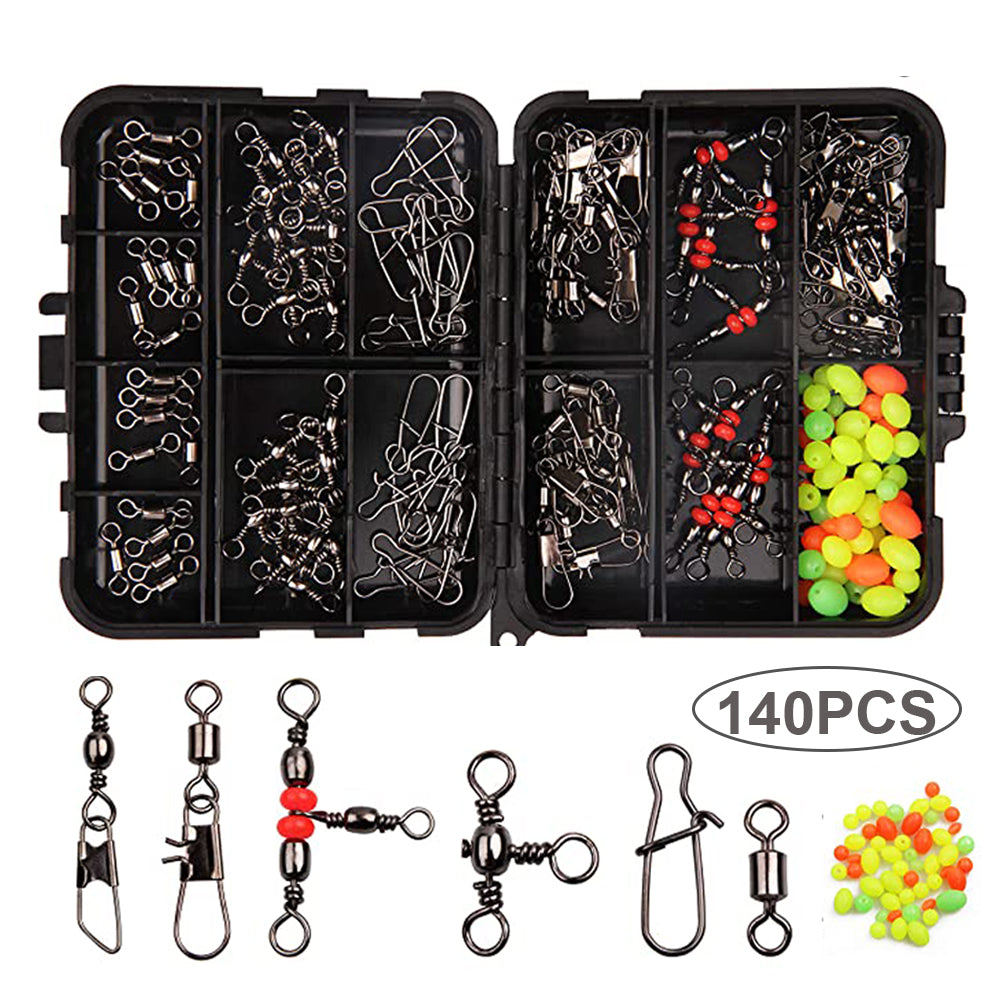 140pcs box fishing accessories equipment kit with tackle box snaps ball bearing triple swivel connector fishing set saltwater freshwater fishing gea