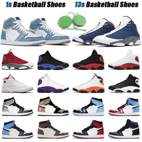 Men Basketball Shoes Jumpman 13s Flint 13 Black Cat 1 Hyper Royal University Blue Silver Toe Dark Mocha 1s Mens Sports Sneakers035E