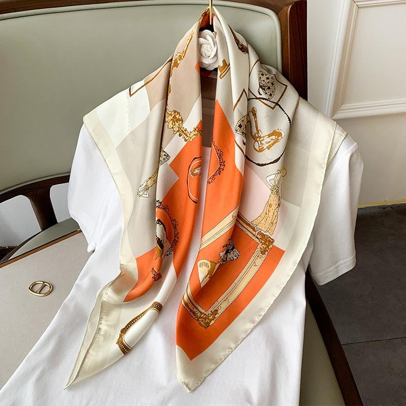 Scarves 70*70cm Spring Autumn Lady Beach Silk Scarf Style Headscarf Women Fashion Square Shawl Wrap Luxury Foulard Bandanna Muffler