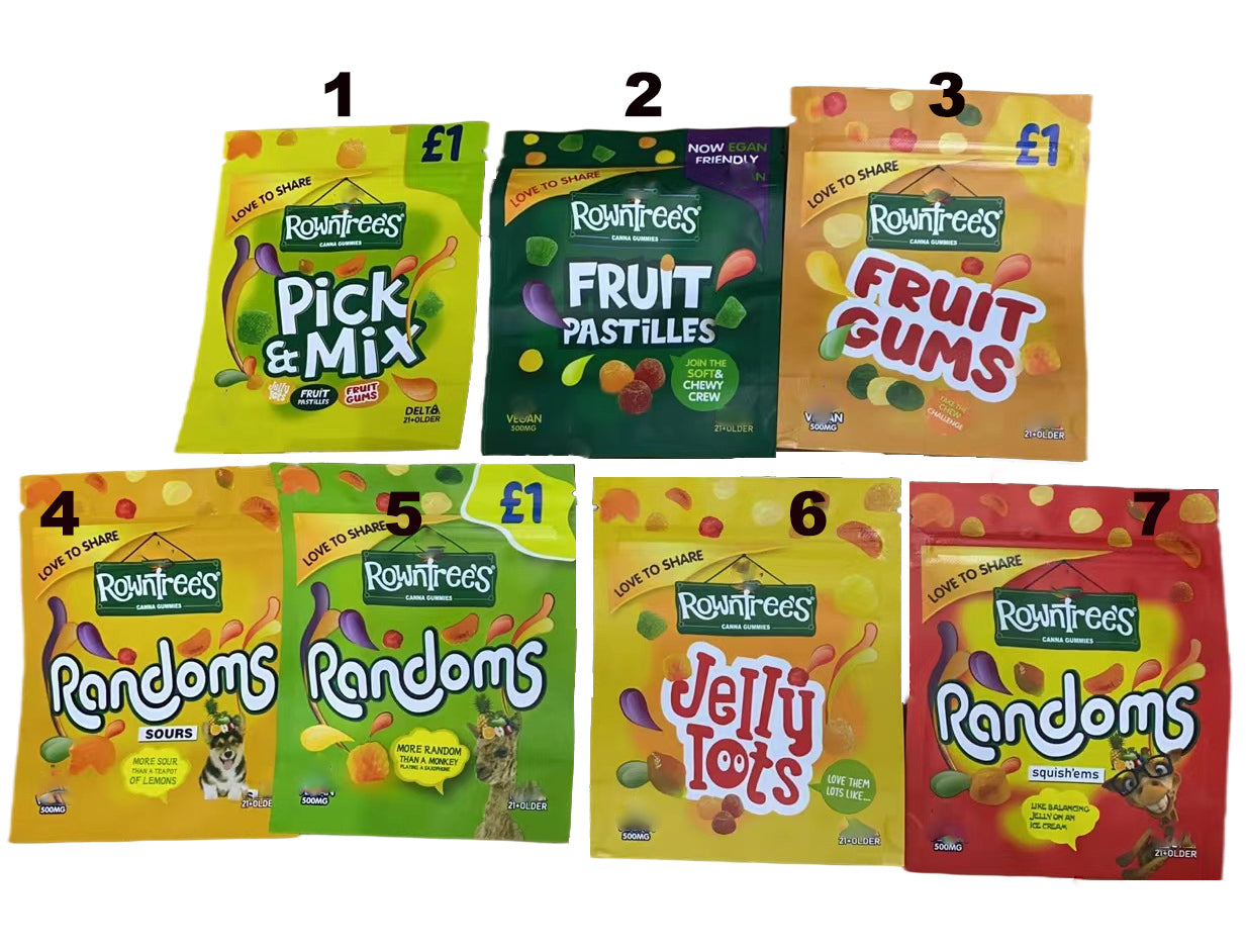Rownfrees jelly lots randoms vegan 500mg EDIBLES packing bags fruit gums pastillfs canna gummies sour candy packaging bag package NEWEST