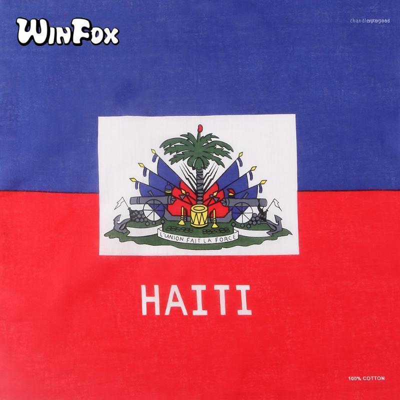 Scarves Winfox Fashion 100% Cotton Hip-hop Haiti Flag Navy Red Bandanas Head Wrap Bikers Scarf Headband For Women Men1