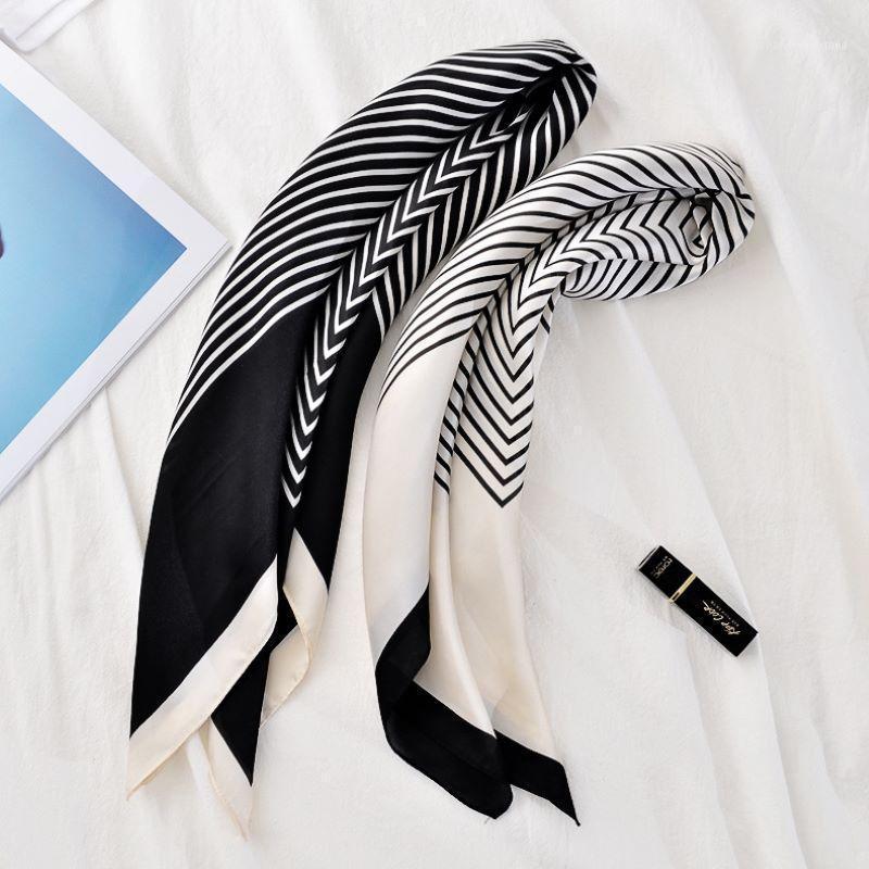 Scarves Northern European-Style Simple Elegant Small Square Towel Spring And Autumn Style South Korea INS Silk Black White1