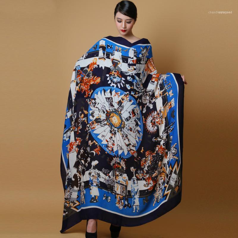 Scarves 2021 Autumn Women Winter Printed Horse Letters Fashion Big Warm Shawl H Imitation Silk Scarf1
