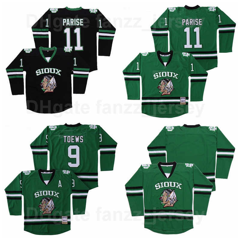 Movie Ice Hockey College 11 Zach Parise Jersey BLank North Dakota Fighting Sioux 9 Jonathan Toews University All Stitched Green Black Team Color Hig