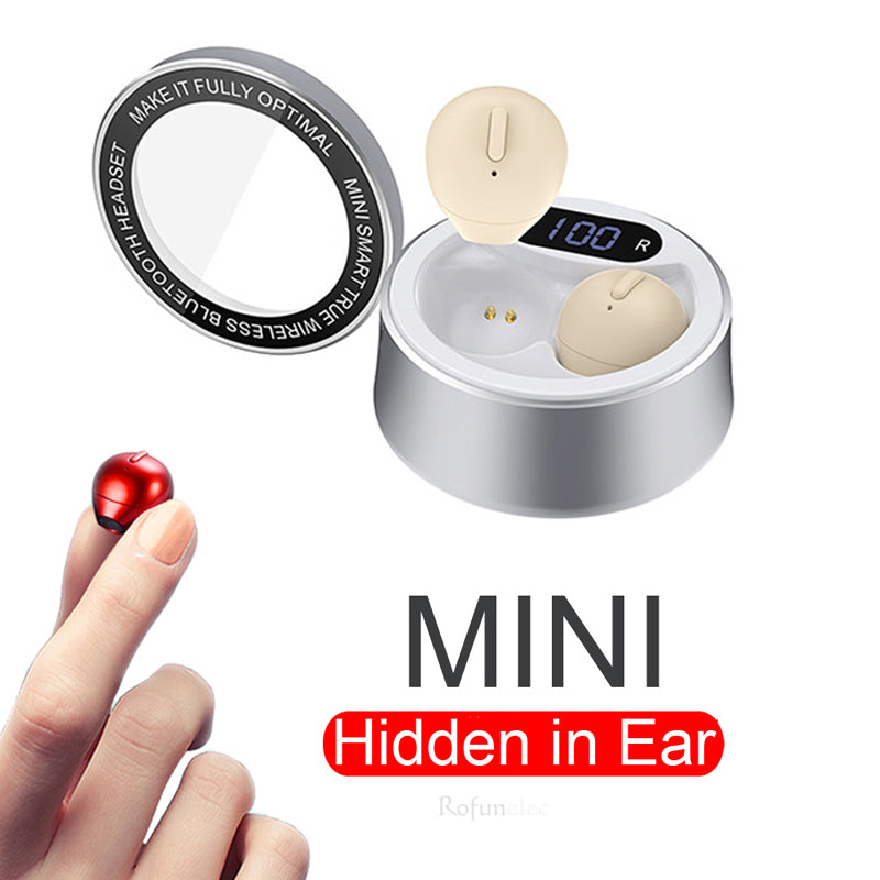 Bluetooth Earphones TWS Hidden Small Ear Mini Invisible Wireless Earbud Stereo Cordless Sleep Earpiece With Microphone Charging Case USB for Mobilep
