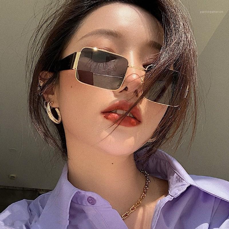 Sunglasses 2021 Vintage Square Metal Men Anti-Reflective Mirror Women Over Sized Design Glasses Sun
