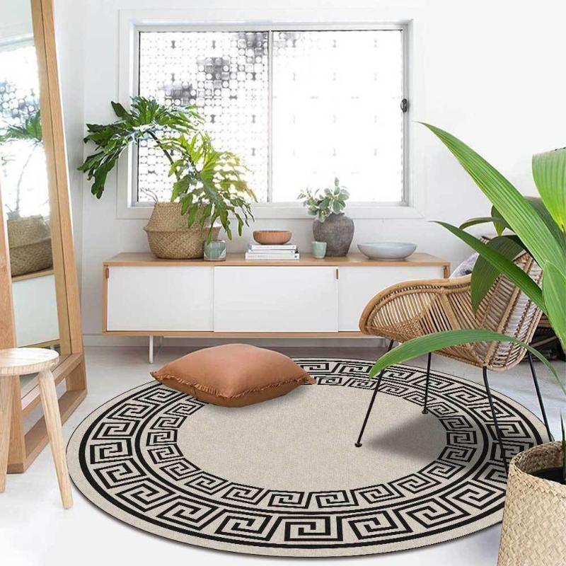 Carpets European Geometric Black Carpet Beige Round Living Room Bedroom Rug Non-slip Simplicity Floor Mat Area Home Decor Yard