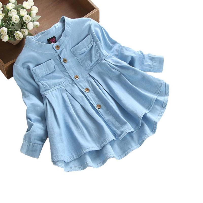 Girl&#039;s Dresses Fashion Jean Children Kids Long Sleeve Denim Girl Blouses Clothing Autumn Baby Girls Jeans Shirts 1-7Years