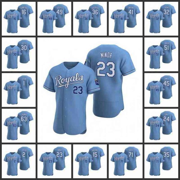 Kansas&#039;s City&#039;s Royals Men Women Youth #30 Danny Duffy 16 Andrew Benintendi 23 Mike Minor 15 Patrick Mahomes Custom Light Blue Aut