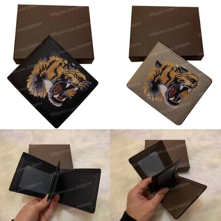 Top Quality Men Animal Short Wallet Leather Black Snake Tiger Bee Wallets Women Long Business Bag Fashion Purse Card Holders With Gift Box JN8899