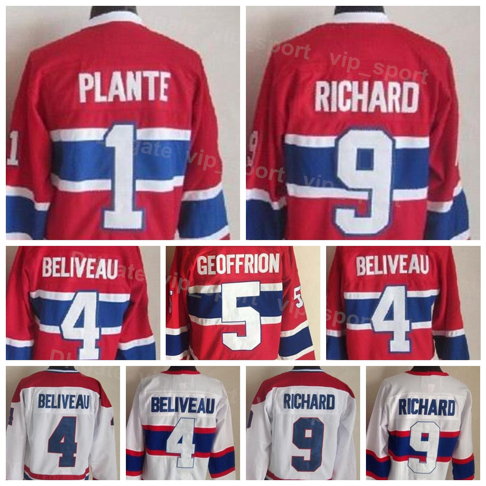 Men Ice Hockey Vintage Retro 9 Maurice Richard Jerseys CCM 1 Jacques Plante 5 Bernie Geoffrion 4 Jean Beliveau 16 Henri Richard 23 Bob Gainey 26 Mat