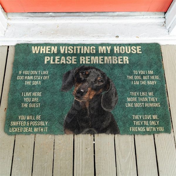 3D Please Remember Dachshunds Dog&#039;s House Rules Doormat Non Slip Door Floor Mats Decor Porch 220301
