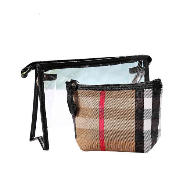 Cosmetic Bags Handbagspvc Transparent Checkered Two-piece Travel Wash Bag Waterproof Zipper Large Capacity