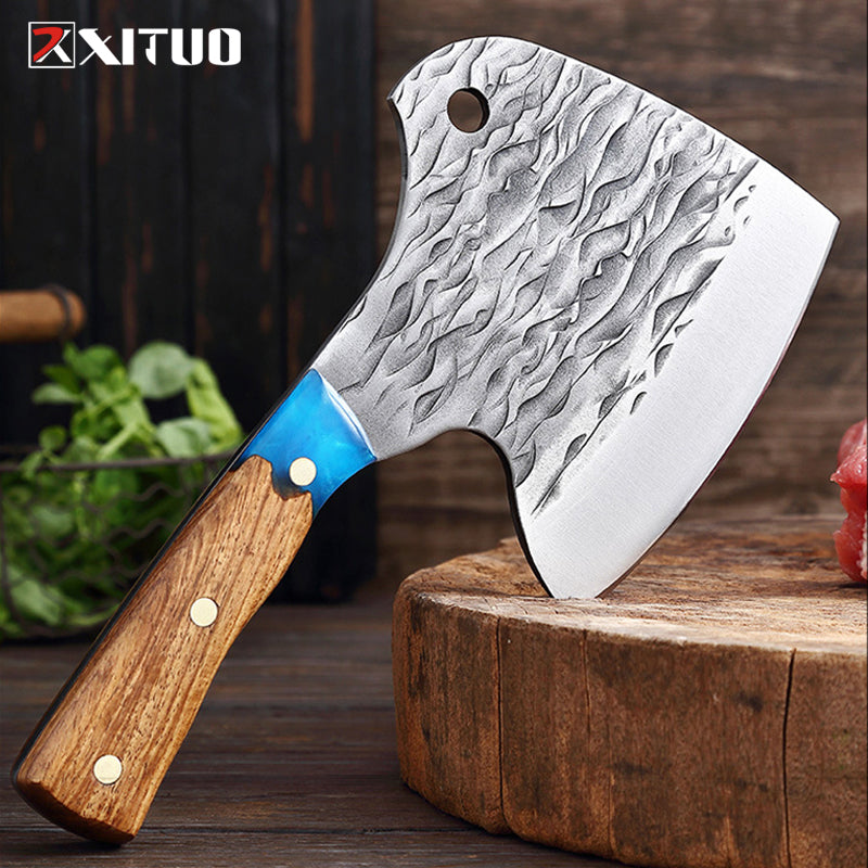 XITUO Forged Stainless Steel Kitchen knife Cutting Poultry chopped Ribs Chop Big Bones Practical Knives Color Wood Resin Handle