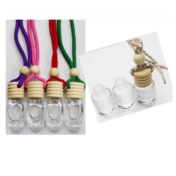 High Transparent 6ML Car Pendant Perfume Bottle Square Cylinder Glass Aroma Room Air Freshener Empty bottles DIY Drill Home Fragrances Essen