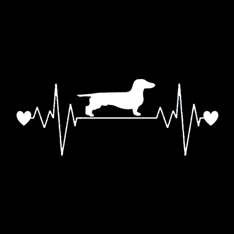 Cute Dachshund Heartbeat Car Sticker Car Decal Car Styling Truck Decoration Suitable for Various Cars Black-white, 20cm*8cm