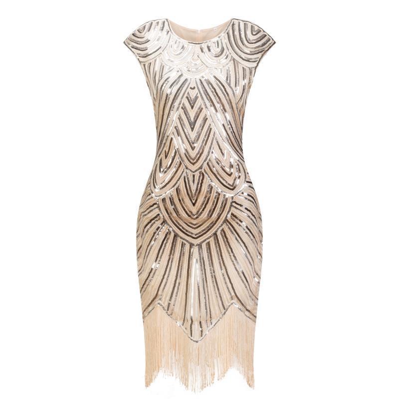 1920S Flapper Dress Great Women Dresses Gatsby O Neck Cap Sleeve Sequin Fringe Party Midi Vestido De Verano