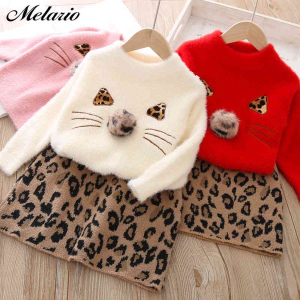 Melario Girls Clothes Set New Autumn Children Clothing Fashion Knitted Pleated Princess Skirts and Casual Top Kids Clothes 210412