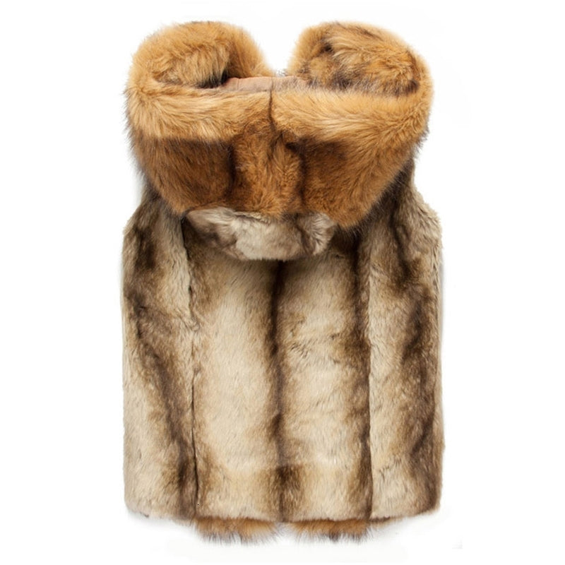 Men&#039;s Vests winter warm mens Fashion hooded sleeveless coat men faux fur vest for youth plus size xxxl AM0071 CM6Y
