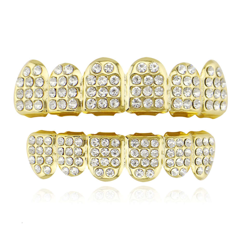 Jewelry grills 18K Plated inlaid diamond Gold teeth hip hop braces for men and women