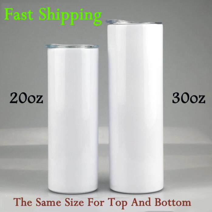 US STock Sublimation Blanks Tumbler 20oz 30oz Stainless Steel Wine Straight Tumblers Insulated Coffee Mug With Straw Birthday Gift
