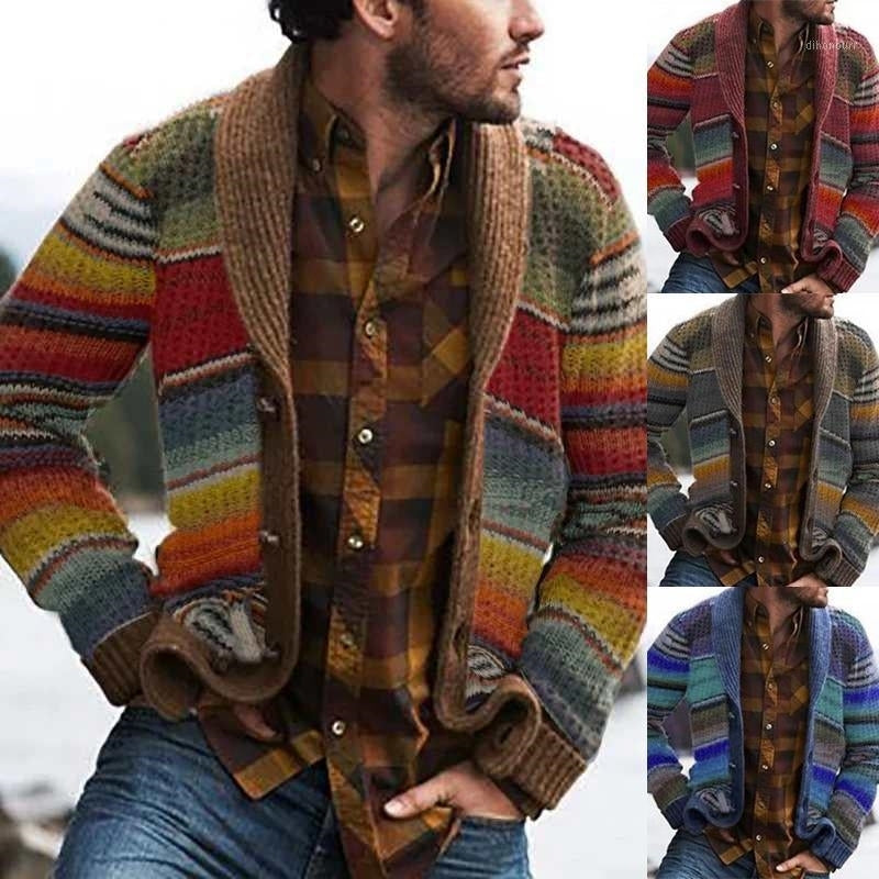 Sweaters Western Style Knitwear Spring Printed Long-Sleeved Sweater Tops Men&#039;s Cardigans1 5YHH