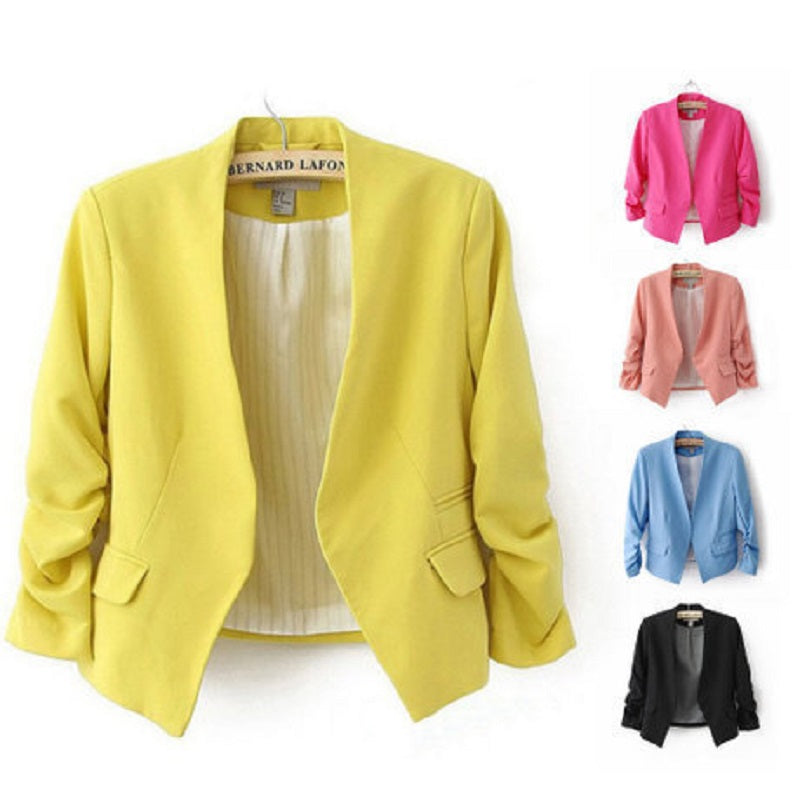 Womens Short Jackets Blazers Candy Color Women Outwear Spring Slim Design Suit Coat S-M-L-XL