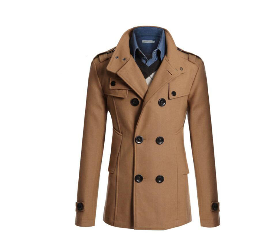 Men&#039;s Wool & Blends Double-breasted Windproof Men Casual Collar Trench Coat Design Slim Fit Office Suit Jackets Coats