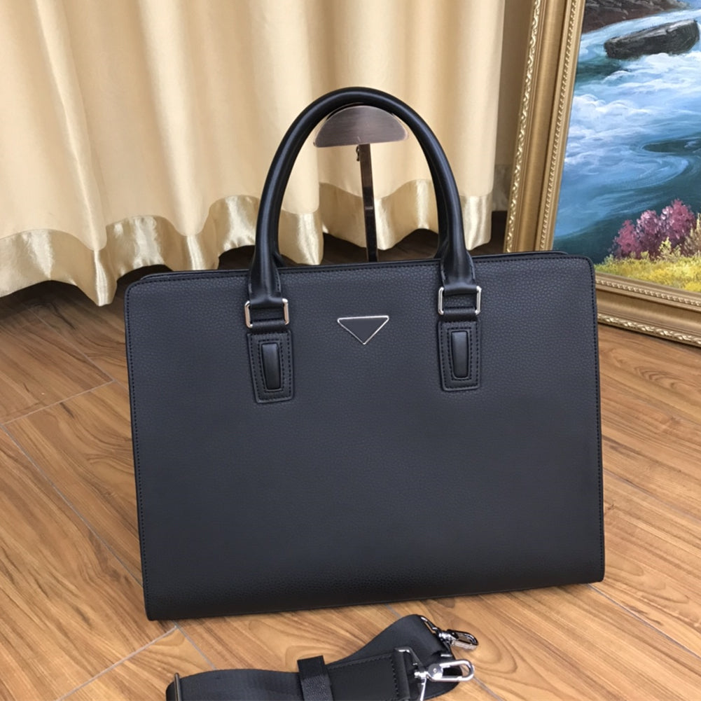 2021Men&#039;s black leather designer briefcase high quality laptop bag large capacity retro fashion office handbag