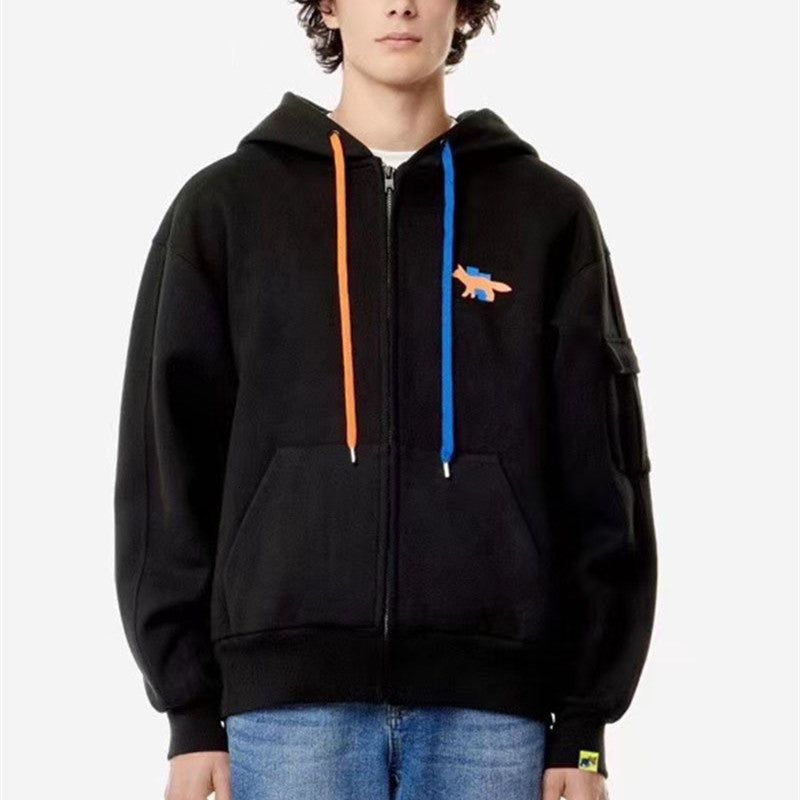 2021 New Winter Fox Patch Embroidery Hoodie Pocket on Sleeve Zipper Ader Error Maison Kitsune Pullover Xygx