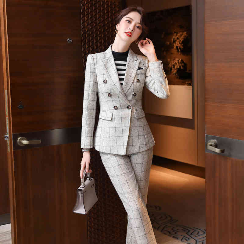 Women&#039;s Suits & Blazers fashion ladies high quality white black wine plaid S-5XL pant suit women girl single breasted blazer and thick 2 pie