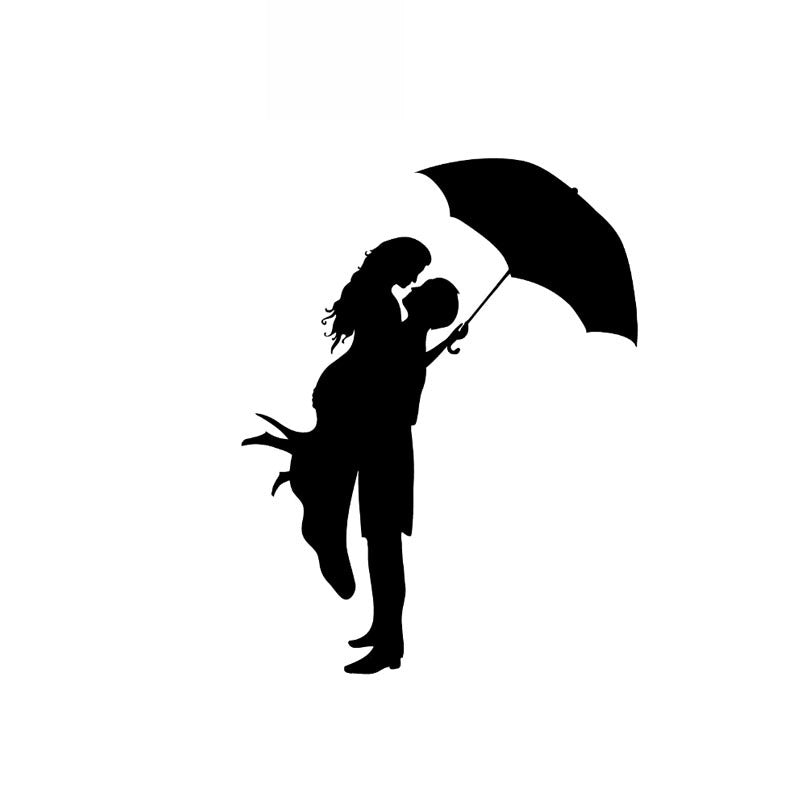Car Sticker Fashion Decal Couple Umbrella Couple Romantic Love Cover Scratch Black-white, 14cm*11cm