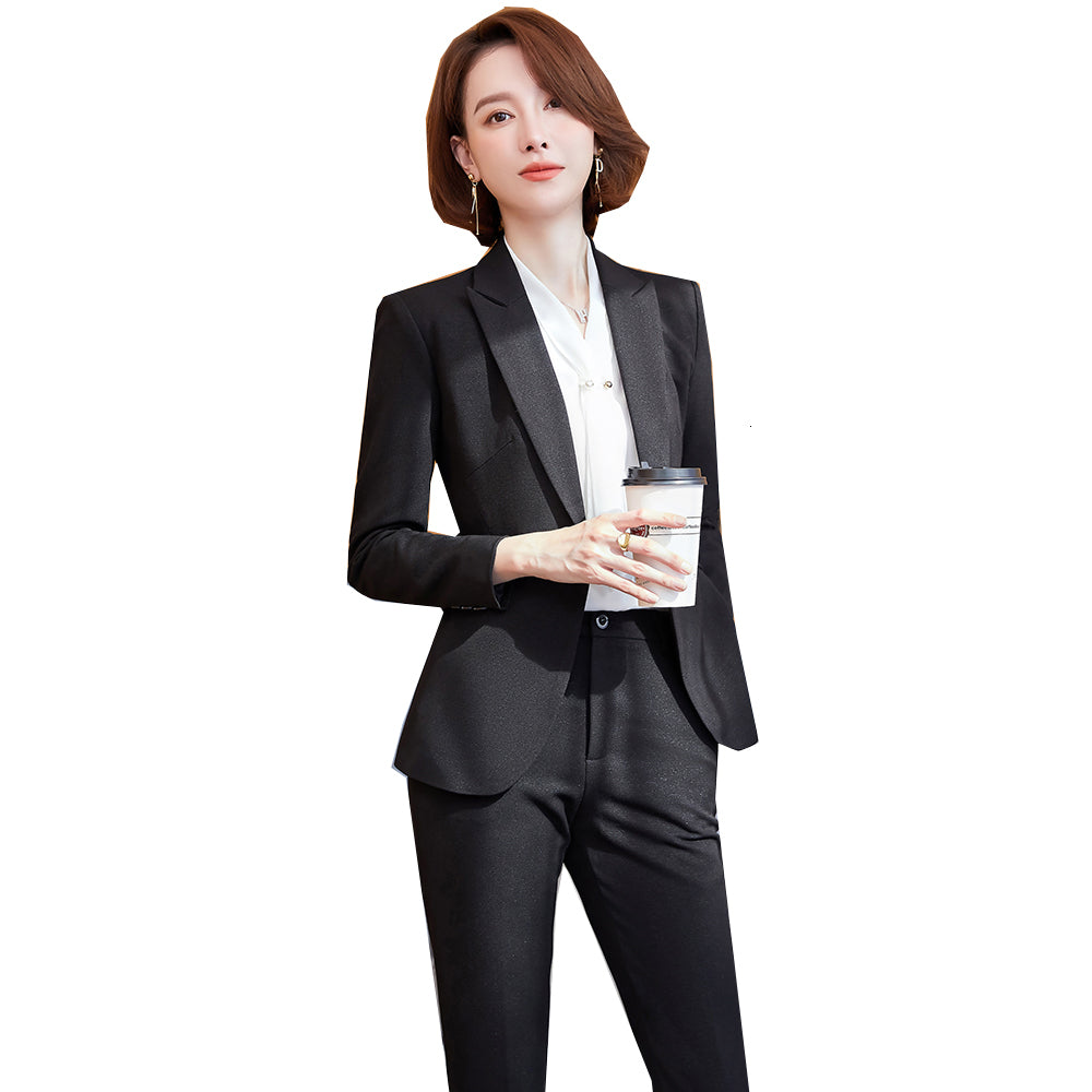 Women&#039;s Suits & Blazers Classic Office Ladies Women Business Formal Pant Suit for Work Blue Black 2 Piece Set Single Button Blazer Jacket an