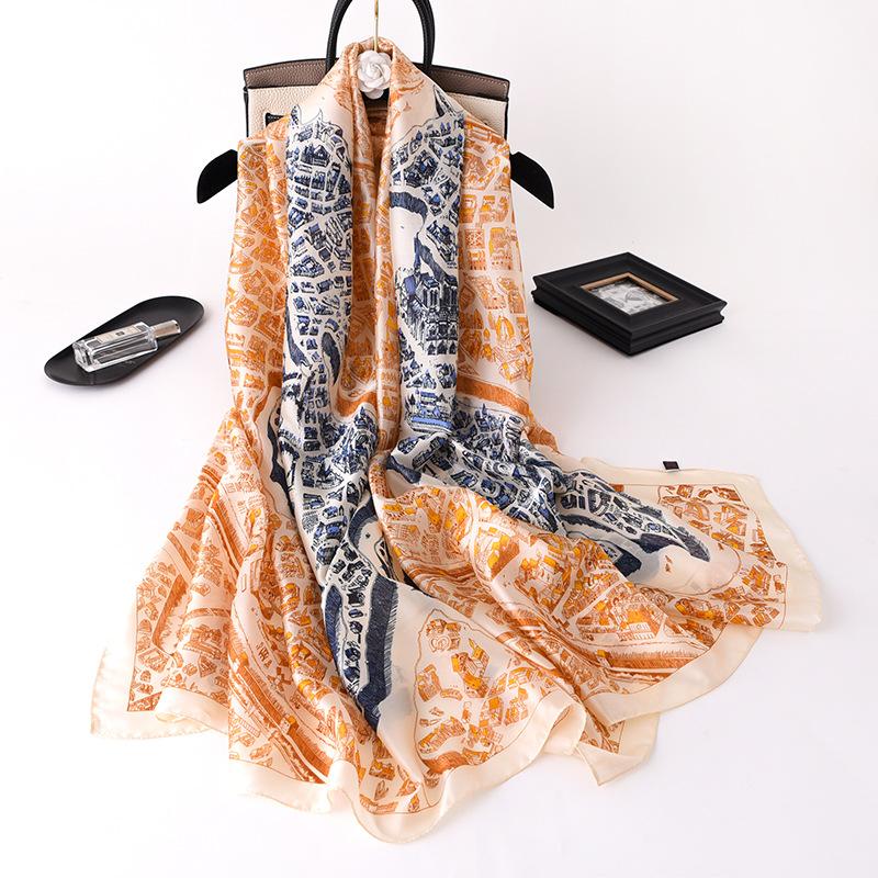 Scarves Fashion Horse Print Beach Towel Luxury Satin Summer Neck Women Silk Scarf Female 180X90CM Square Shawls