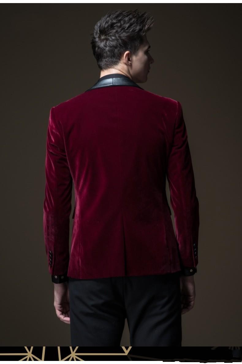 Wedding Tuxedos Handsome Back Vent One Button Wine red Veet Groom Shawl Lapel Groomsmen Men Suits Prom Blazer (Jacket+Pants+Tie) NO:1875