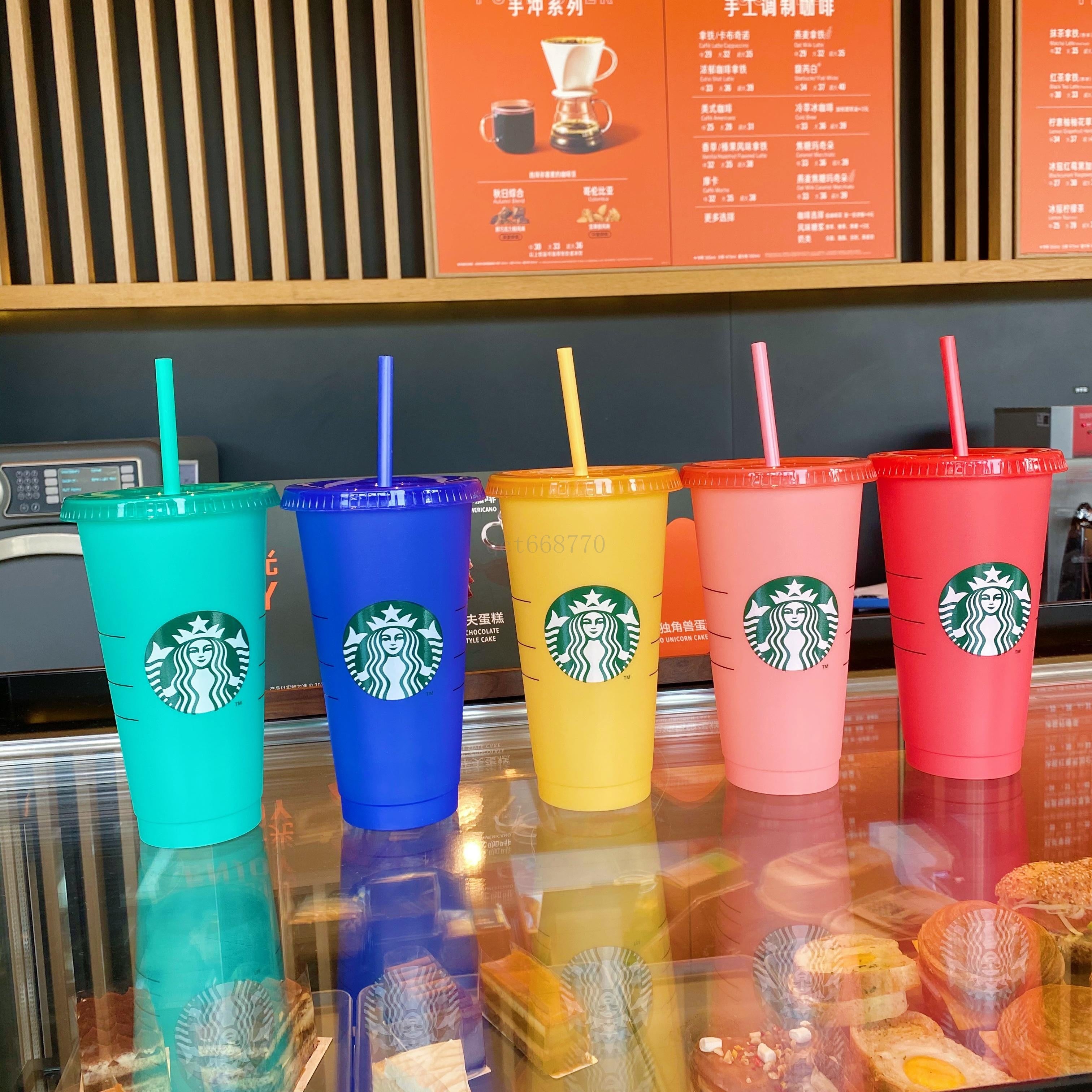 starbucks 24OZ Color Change Tumblers Plastic Transparent Drinking Juice Cup With Lip And Straw Magic Coffee Mug Costom color changing 5pcs
