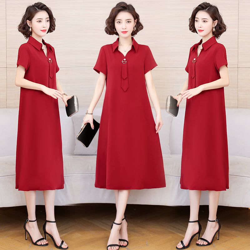 Casual Summer Shirt Dress Women 2021 Loose Short Sleeve Office Lady Midi Turn-Down Collar Harajuku Solid Plus Size Skirts