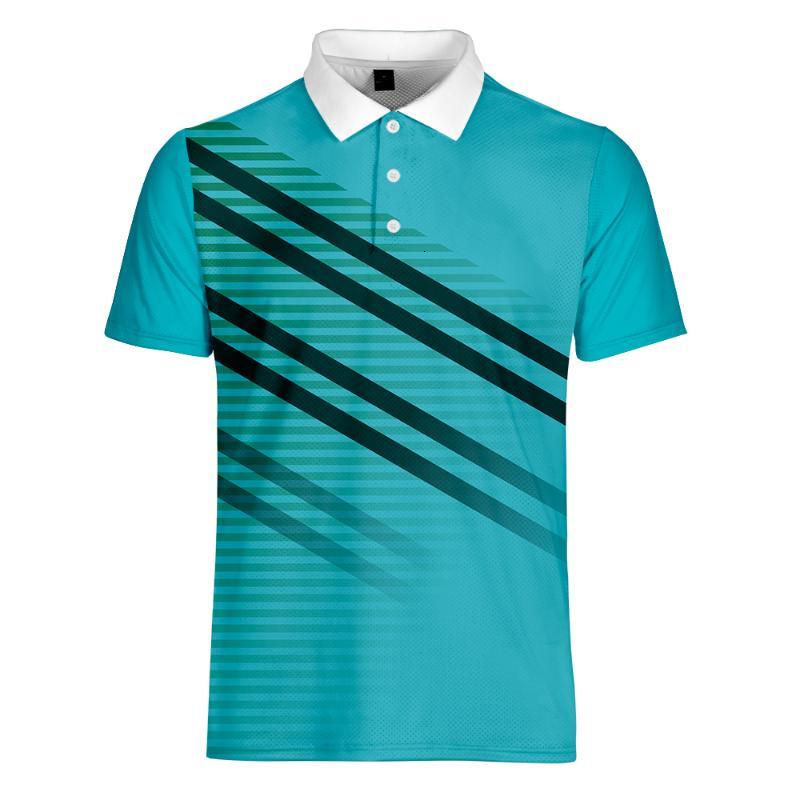 Men&#039;s Polos Brand Fashion Mens 3D Blue Shirts Casual Oversized Simple Stripe Button Short Sleeve Streetwear Office Clothes 0Z0C