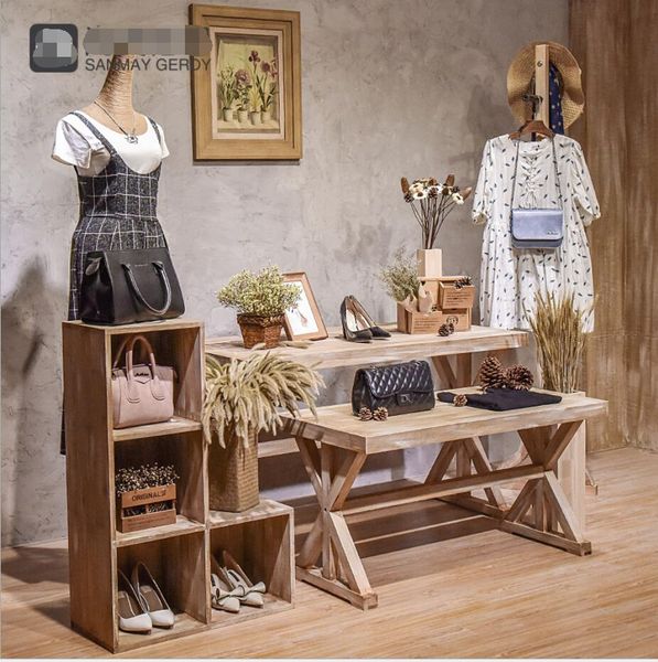 Commercial Furniture display table Old clothes shop high and low flow platform floor stand shoe stores solid wood creative decoration flower