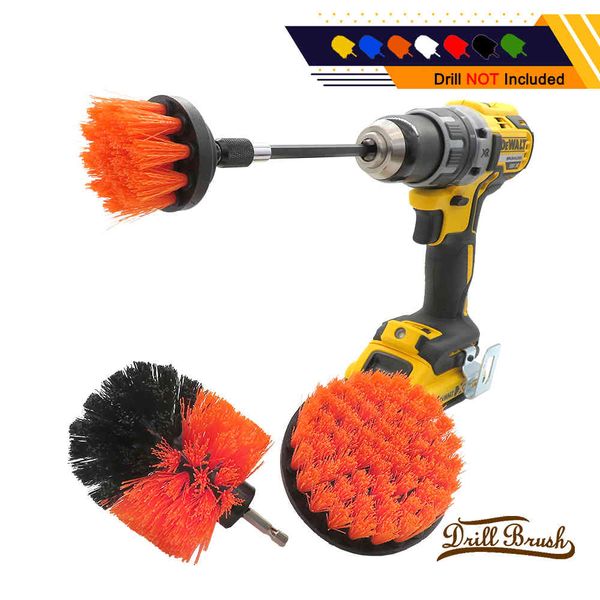 1 Set-4 PCS Orange Electric Drill Brush Kit Plastic Round Cleaning Brush For Carpet Glass Car Tires Nylon Brushes Scrubber Drill 210329