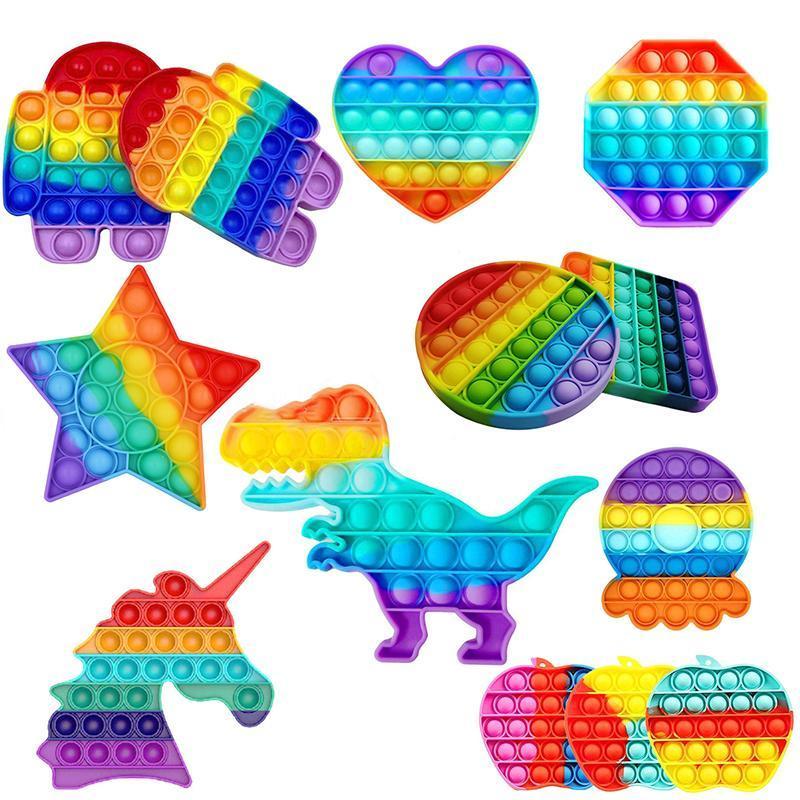 Rainbow Fidget Toys Sensory Push Bubble Toy Autism Special Needs Anxiety Stress Reliever for Students Office Workers
