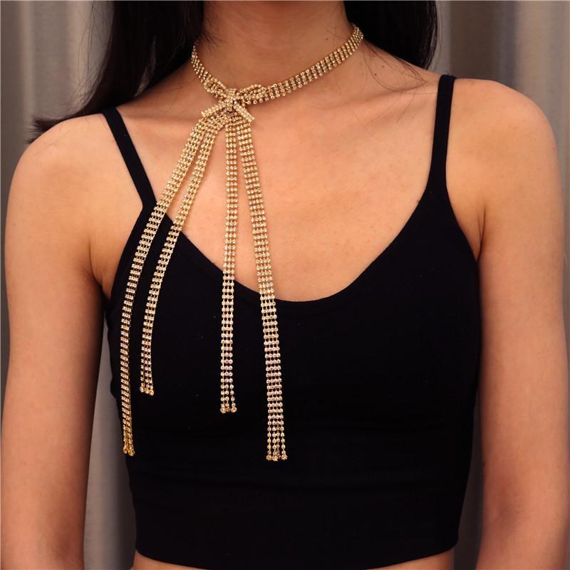 Elegant Lady Exquisite Bowknot Rhinestone Choker Necklace Shining Crystal Jewelry Sweet Romantic Women&#039;s Date Casual Chokers