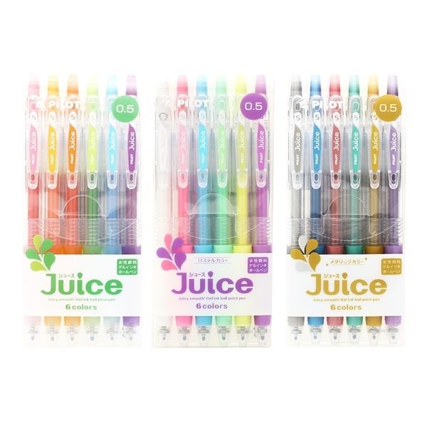 LifeMaster Pilot Juice Gel Pen 0.5 mm 6 Color Set Metallic-Pastel-Basic Color Cute Japanese Stationery Student Pen LJU-60EF 210330