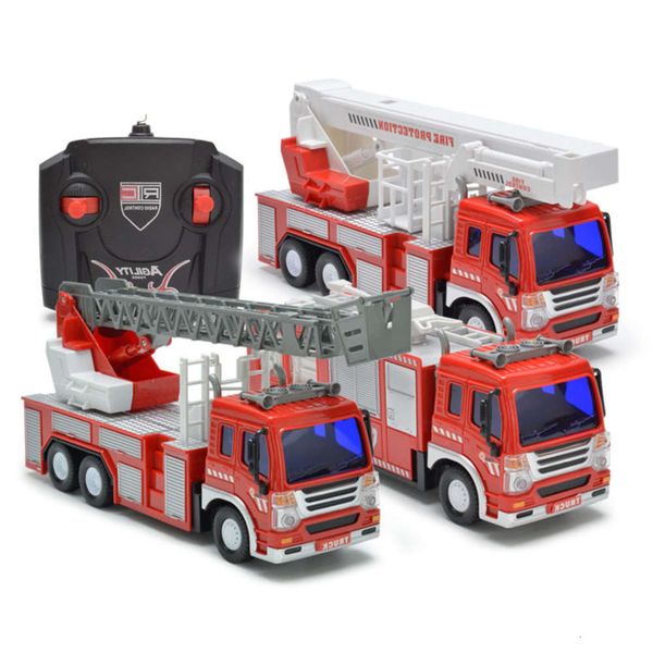 Electric-RC CarFour way remote control fire truck children&#039;s Toy Puzzle ladder water tank with light car model