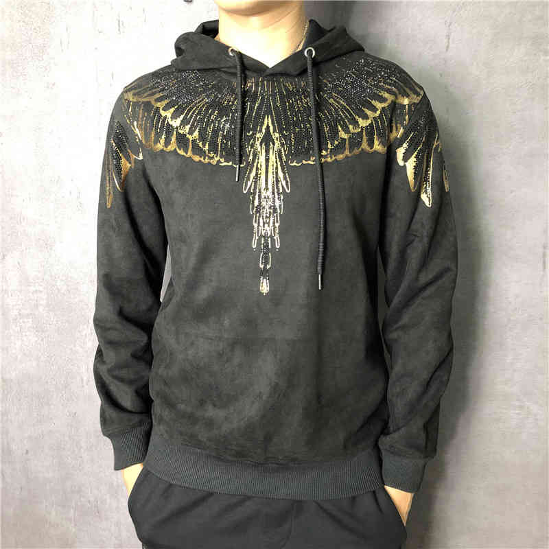 hoodie Men&#039;s round neck winter long sleeve cardigan fashion hooded rhinestone