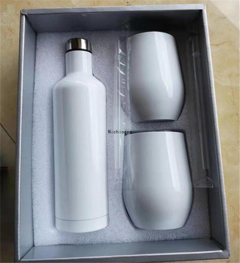 sublimation wine gift set 17oz Stainless Steel Wine Bottle Set 17oz wine Bottle with two 12oz glasses tumblers best gift set 2021