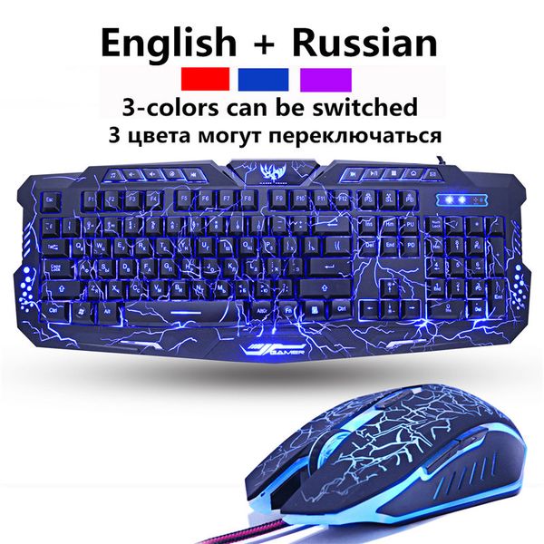 Purple-Blue-Red LED Breathing Backlight Pro Gaming Keyboard Mouse Combos USB Wired Full Key Professional Mouse Keyboard